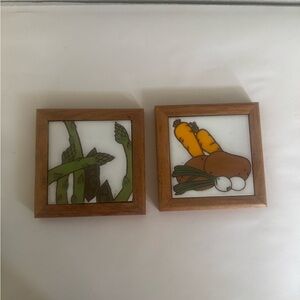 Vintage Wood Framed Vegetable Art Tiles